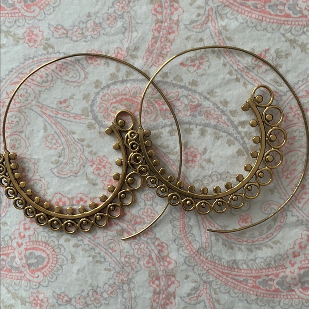 Tribal Brass Gold Hoop Earrings